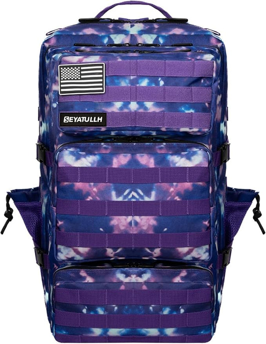 Military Tactical Backpack 55L for Men & Women Bug Out Bag Assault pack Molle Daypack Hiking Trekking Rucksack (Purple tie dye)