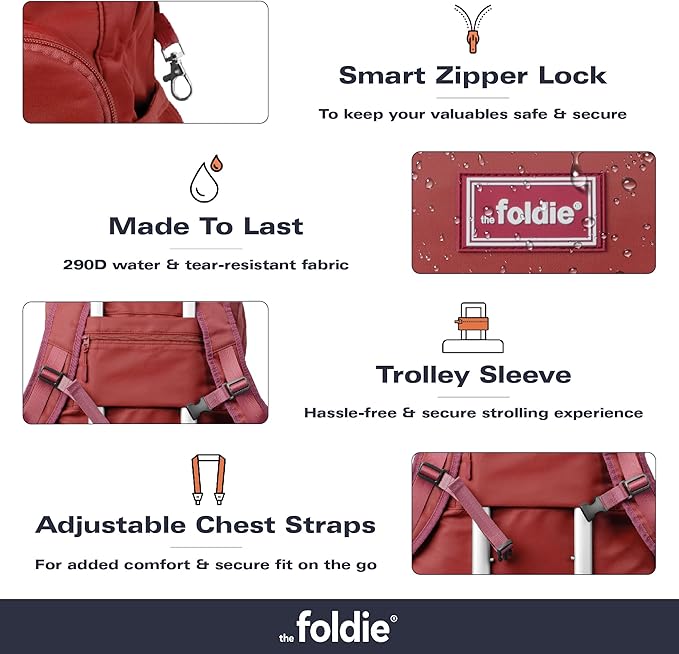 The Foldie Packable Backpack for Travel 32L - Lightweight Foldable Backpacks with Trolly Sleeve & RFID Protection - Water-repellent Casual Daypack Backpacks for Hiking, Camping & Gym - Red
