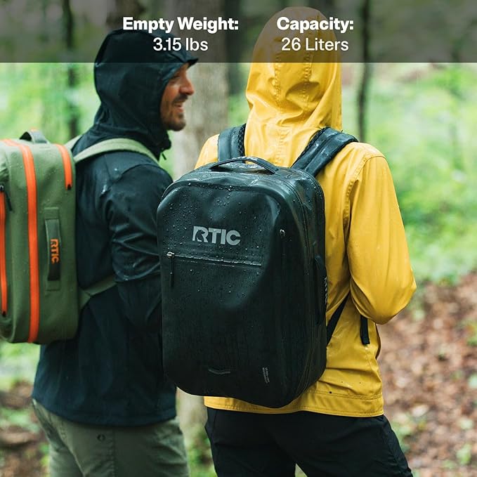 RTIC Ultra Dry Backpack, Waterproof Outdoor Floating Bags for Hiking, Travel, Camping, Boating, Backpacking, 26L, Olive & Orange
