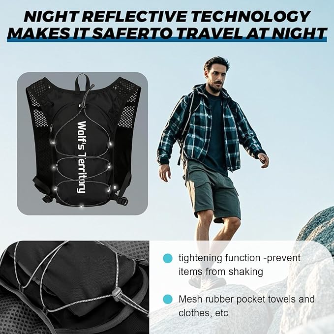 Hydration Backpack with 2pcs 2L Water Bladder, Lightweight Water Backpack for Hiking, Hydration Vest with 2pc Wrist Braces and 1pc Head Band for Running Biking Cycling for Women and Men