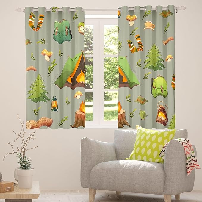 Feelyou RV Camping Camper Curtains for Bedroom Living Room Camping Theme Blackout Darkening Drapes Camper Window Treatments, 2 Panels 42 x 63 Inch Room Decor