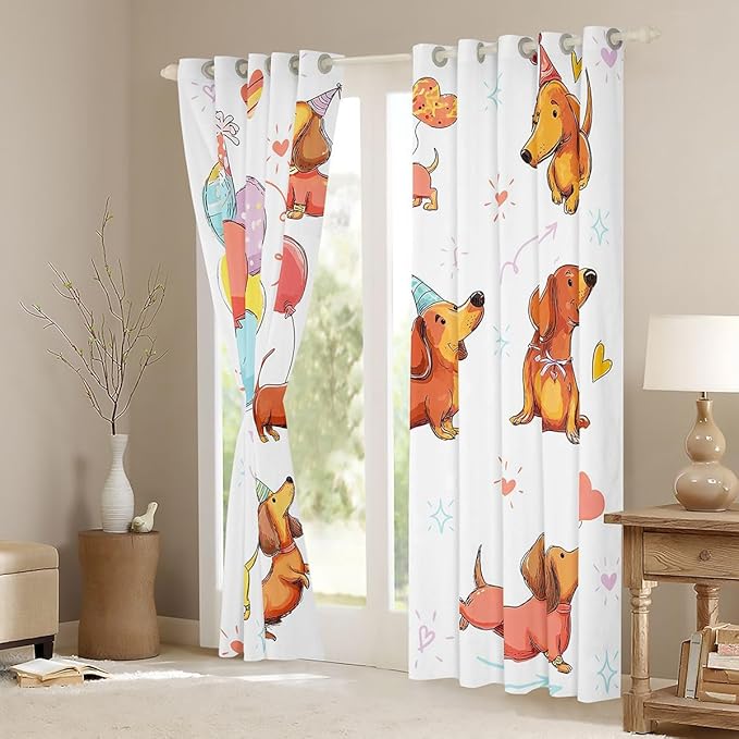 Dachshund Cute Dog Window Curtain | Holiday Party Window Treatment Curtain for Girls Bedroom Decor,Colorful Balloon Curtains Kids Cartoon Living Room Top 2 Panels,42Wx84L