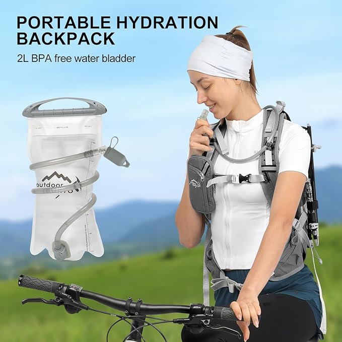 IX INOXTO 20L Hydration Backpack, Waterproof Hiking Internal Frame Backpacks with 2L Hydration Water Bladder and Rain Cover for Men, Lightweight Travel Daypack for Cycling,Camping,Ski (grey)