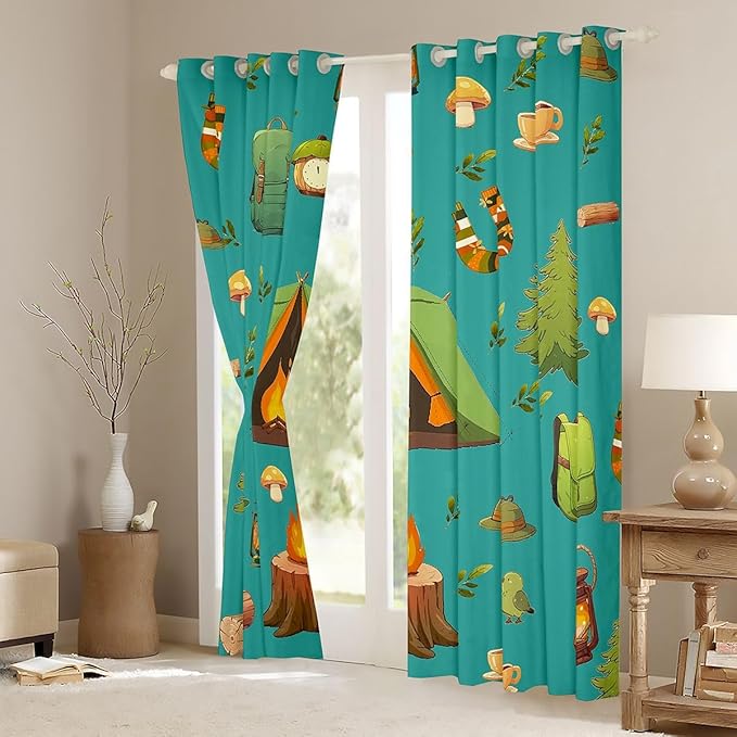 Feelyou Green RV Camping Camper Curtains for Bedroom Living Room Camping Theme Blackout Darkening Drapes Camper Window Treatments, 2 Panels 38 x 45 Inch Room Decor