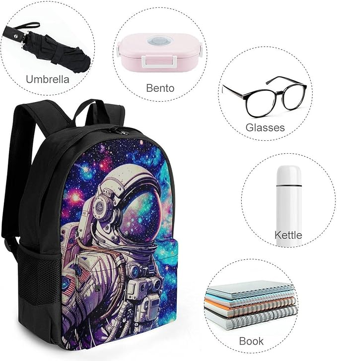 Supdreamc Lightweight Daypack Backpack for Trekking Work Running, Big Capacity Multipurpose Anti-Theft Bookbag, Space Astronaut Galaxy Starry Art Business Computer Bag