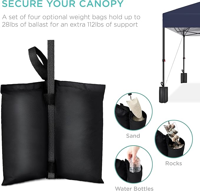 Best Choice Products 8x8ft Pop Up Canopy Tent, Outdoor Shade, 1 Person 1 Minute Set Up, Carry Case, 4 Weight Bags - Navy Blue