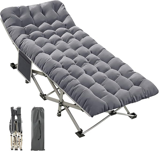 Camping Cot Bed for Adults, Portable Sleeping Cots with Mattress Folding, Fold Away Guest Bed Cot with Carrying Bag for Home Office Nap Indoor Outdoor (Grey)