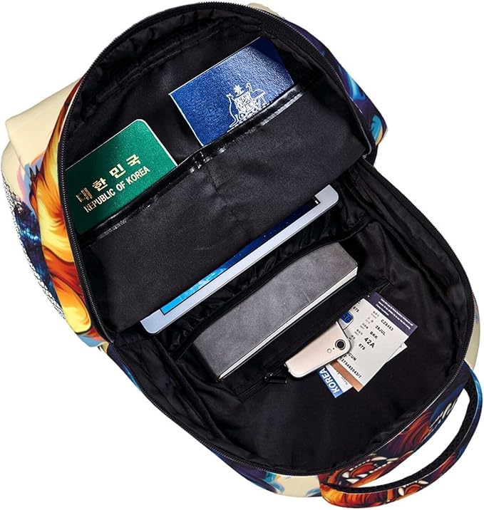 Rucksack Anti-Theft Multipurpose Large Capacity Carry On Bag, Ice And Fire Flaming Cool Wolf Art Travel Hiking Bag Day Pack With Side Pockets