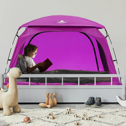 Twin Bed Tent for Girls Deeper Sleep & Privacy, with Built-in Fan Pocket for Improved Airflow, CPC Certified Princess Bed Tent for Kids Sleepover & Room Sharing, Lightweight & Easy Setup(Pink)