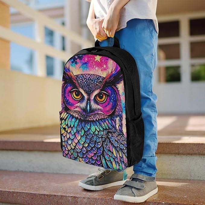Supdreamc Rucksacks Lightweight Multipurpose Anti-Theft Galaxy Owl Shoulder Bag Big Capacity Laptop Book Bag Rucksack With Padded Straps