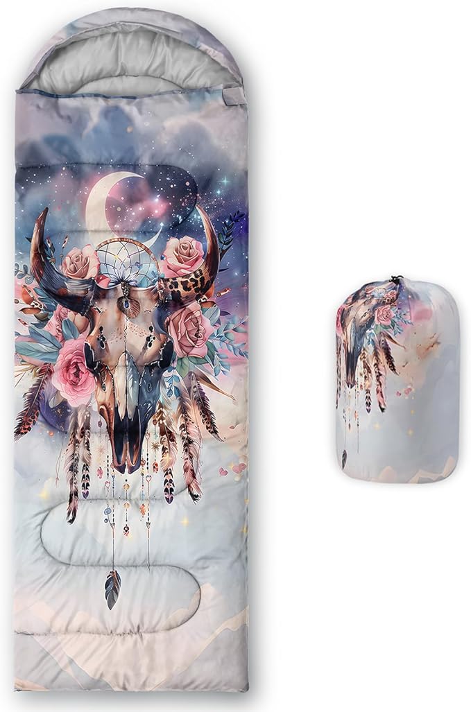 AILONEN Kawaii Puppy Sleeping Bag for Kids Boys Girls,Warm and Cool Weather,Lightweight,Waterproof Backpacking,Cartoon Cute Dog & Duck Animal Themed Blue Sleeping Bag for Camping