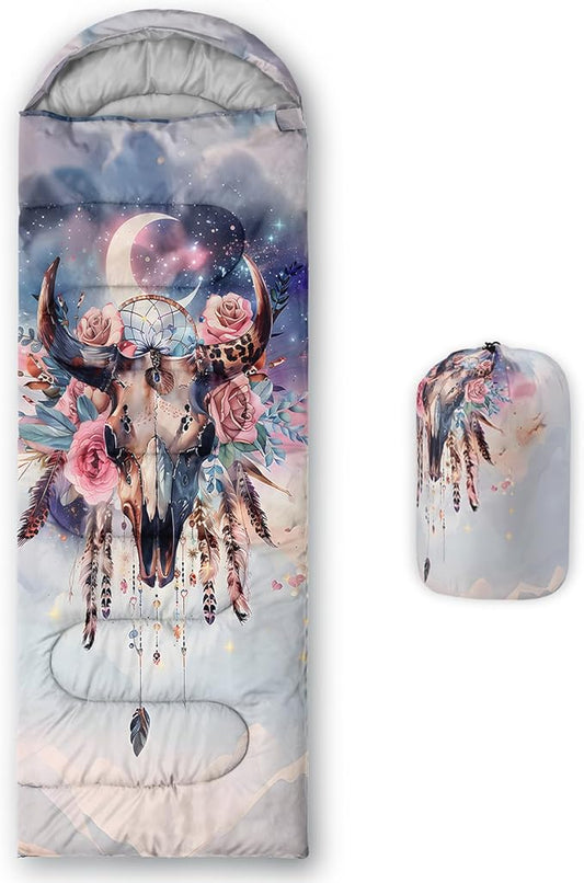 AILONEN Kawaii Puppy Sleeping Bag for Kids Boys Girls,Warm and Cool Weather,Lightweight,Waterproof Backpacking,Cartoon Cute Dog & Duck Animal Themed Blue Sleeping Bag for Camping