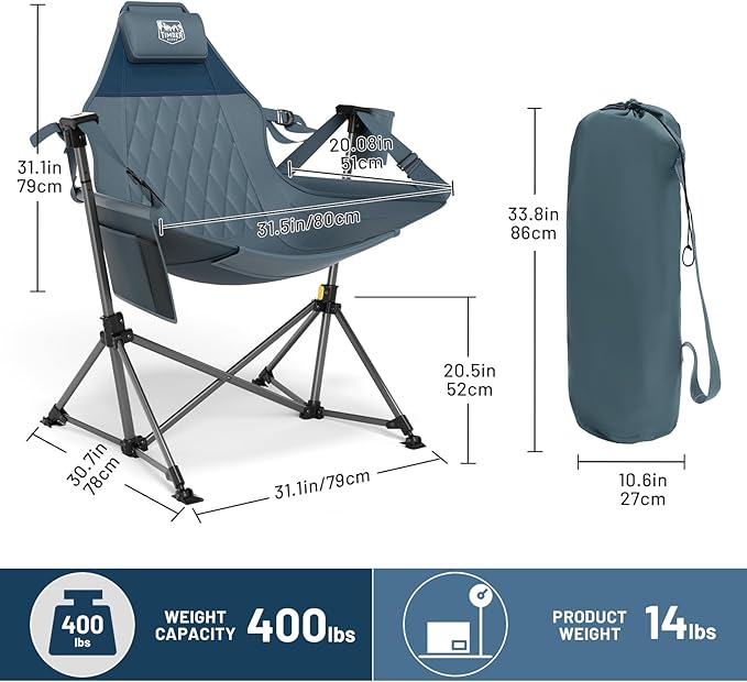 TIMBER RIDGE Hammock Camping Chair, Oversized Swinging Chair with Adjustable Back and Seat Height, Portable Folding Rocking Camping Chair for Outdoor Lawn, Backyard and Patio, Supports 400lbs