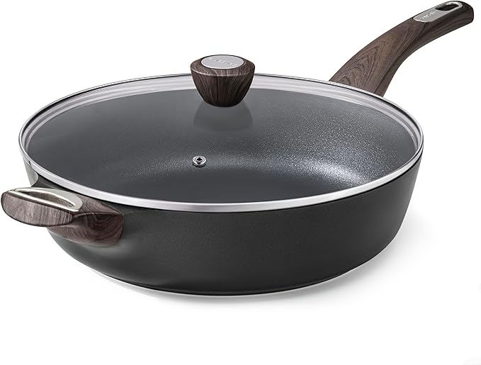 SENSARTE Nonstick Frying Pan Skillet with Lid, 13.3 Inch Large Deep Frying Pan, 6 Qt Non Stick Saute Pan with Cover, Induction Pan, Healthy Non Toxic Cooking Pan with Helper Handle, PFOA PFOS Free