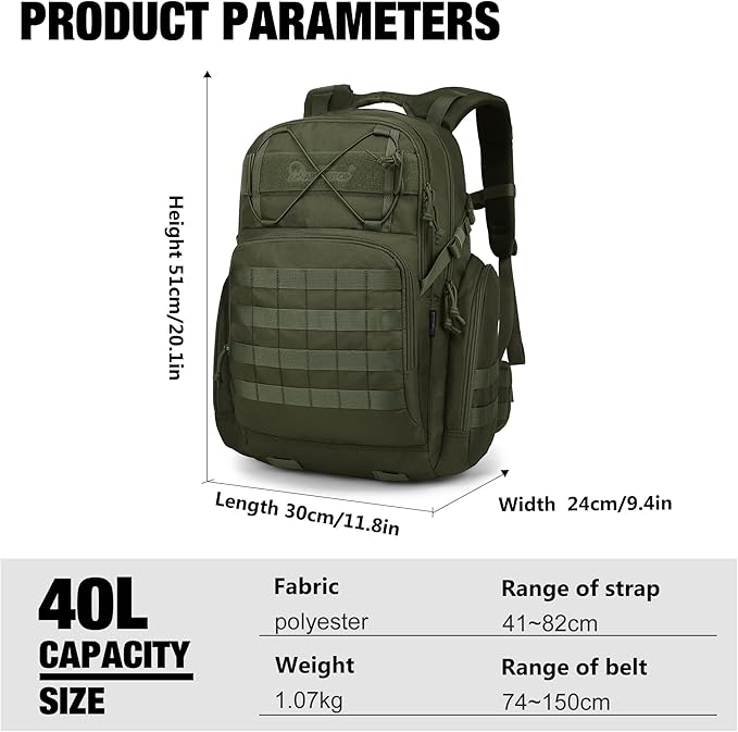 Mardingtop Military Tactical Backpack for Men 40L Molle Rucksack Assault Pack EDC Daypack for Hiking,Travel,Camping, Hunting
