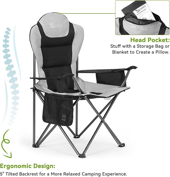 Camping Chairs for Adults, Camping Chairs 2 Pack, Folding Chairs for Outside, Support 380 LBS, Portable Travel Outdoor Camp Chair with Cup Holder & Cooler Bag, Sports Chairs for Baseball, Park