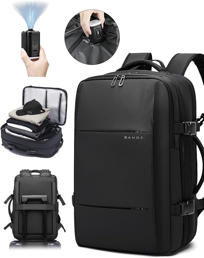 BANGE Backpack with Anti-Theft Vacuum Compression Travel Backpack,Expandable Backpacks with Pump for Airplanes