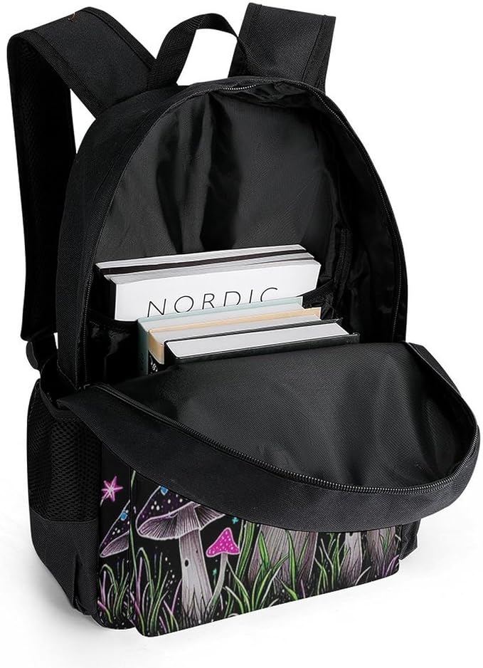 Men Women Polyester Trippy Mushroom Butterflies Glowing Psychedelic Art Daypack Big Capacity Shoulder Bag With Adjustable Shoulder Straps for Camping Travel Walking Cycling