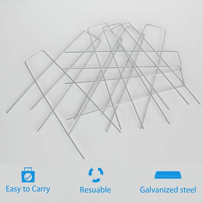 LANIAKEA Garden Stakes 8 Inch Metal Garden Staples 200 Pack Galvanized Landscape Pins Heavy Duty Landscape Stakes for Gardening Fence Landscape Ground Cover