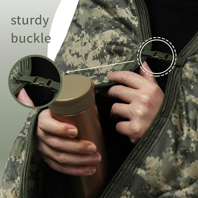 GRVCN Military Blanket - Camping Sleeping Bag with Zipper, Poncho Liner Thermal Insulated Blanket, Lightweight Portable Outdoor Hiking Survival Compression Carry Bag