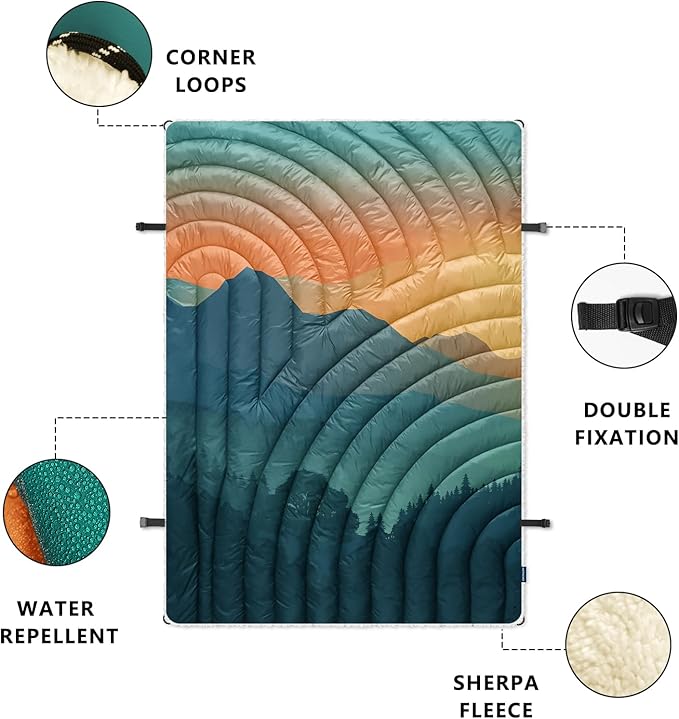 Outdoor Camping Blanket,Warm Thick Camp Blankets with Sherpa Lining Soft Fleece Camping Blanket Puffy Camping Quilt for Cold Weather Traveling, Stadium, Hiking, Picnics