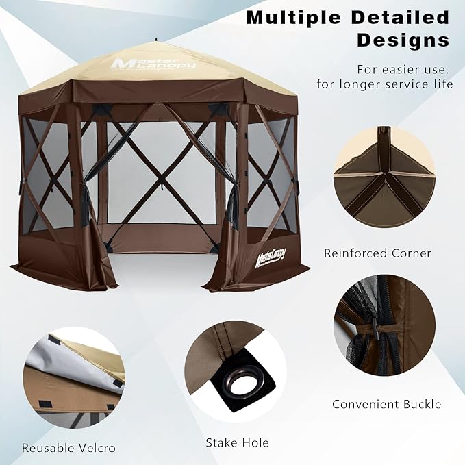 MASTERCANOPY 10x10 Portable Screen House Room Pop up Gazebo Outdoor Camping Tent with Carry Bag (10x10,Beige&Coffee)