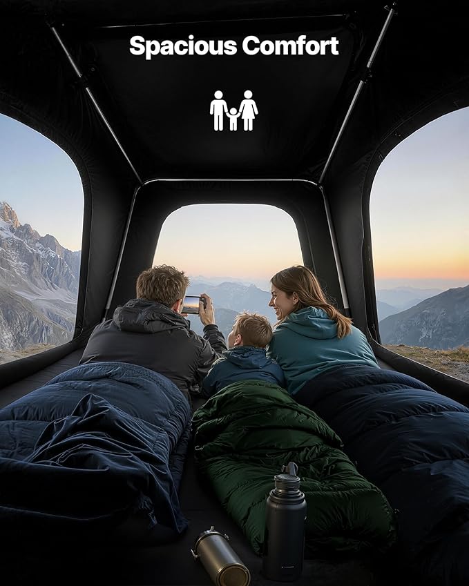 VEVOR Rooftop Tent Hard Shell, 2-3 Person Aluminum Roof Top Tent Hardshell with Tri-Color LED Light, Thick Mattress & 1 Window, Waterproof Windproof Overland Camping Car Roof Rack for Jeep SUV Pickup