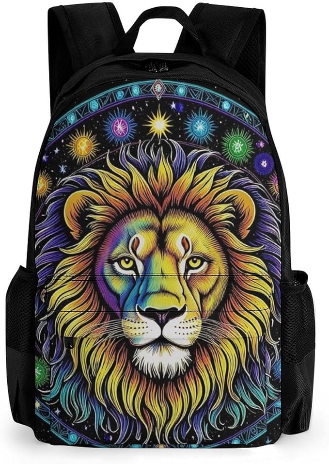 Supdreamc Lightweight Daypack Backpack for Trekking Work Running, Big Capacity Multipurpose Anti-Theft Bookbag, Fantasy Lion Sun And Moon Twelve Constellations Art Business Computer Bag