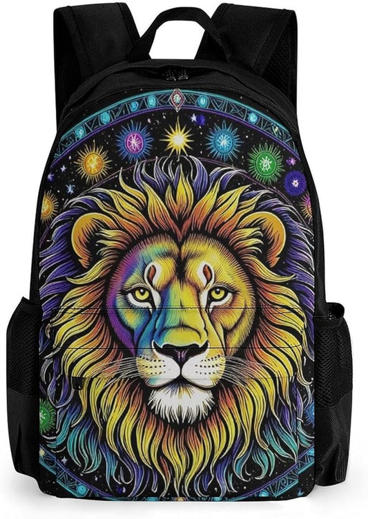 Supdreamc Lightweight Daypack Backpack for Trekking Work Running, Big Capacity Multipurpose Anti-Theft Bookbag, Fantasy Lion Sun And Moon Twelve Constellations Art Business Computer Bag