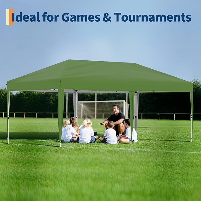 10x20 Pop Up Canopy Tent Outdoor Canopy with No Removable Sidewall One-Person Set Up Heavy Duty Commercial Instant Tent Shelter-Green