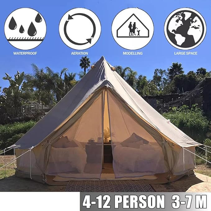 GeRRiT 4-12 Person Camping Tent 3-6m Waterproof Cotton Canvas Bell Tent Outdoor 4 Seasons Family Party Picnic Yurt Tent W/Stove Hole