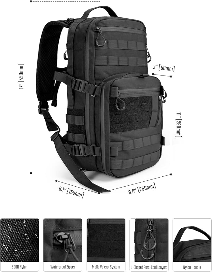 TACTICAL_GEEK ModCase B2 Ultimate EDC Tactical Backpack,14L High-Capacity, Anti-Shock Laptop Compartment, Waterproof, Molle System, for Hiking, Camping, Commuting, Backpacking Daypack Rucksack, Black