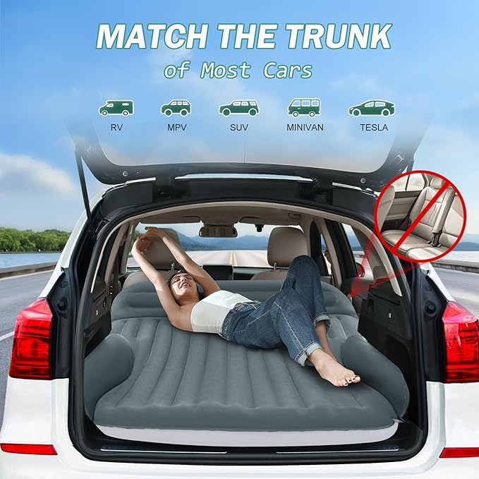 SUV Air Mattress with Double-Sided-Thick Flocked/with The Most Complete Sleeping Accessories/Car Mattress with Pump & Built-in Pillow/Car Air Mattress for Auto Camping,Road Trip