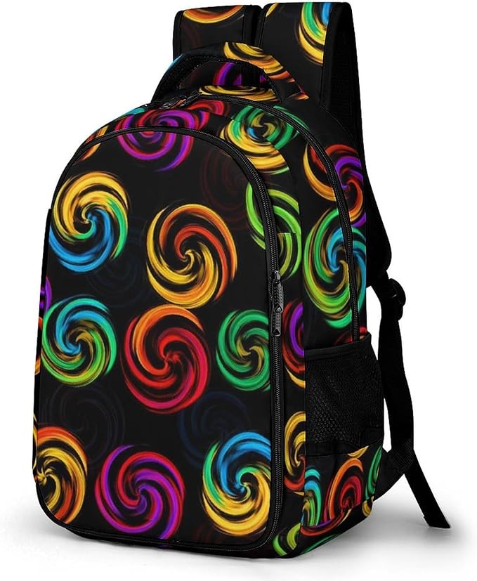 Water Resistant College Bookbag Tie Dye Colorful Rose Black, Sturdy Laptop Backpack with Water Bottle Pockets for Men Women Travel Work