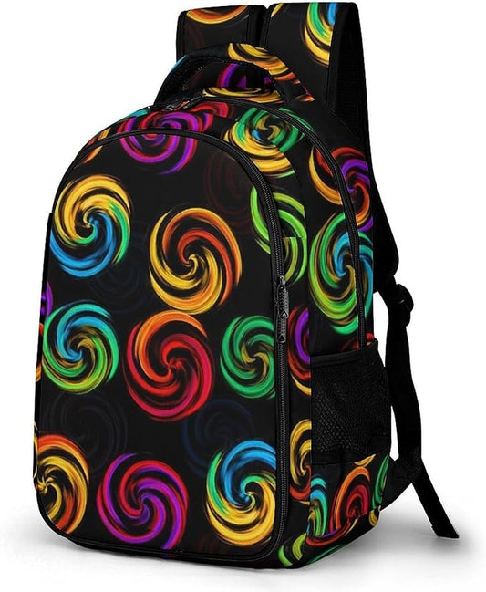 Water Resistant College Bookbag Tie Dye Colorful Rose Black, Sturdy Laptop Backpack with Water Bottle Pockets for Men Women Travel Work