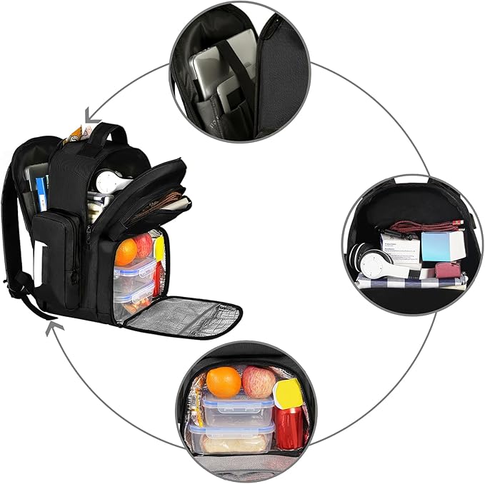 MATEIN Lunch Backpack for Men Work, 15.6 Inch Tactical Backpack with Lunch Compartment, Large Laptop Backpacks with Insulated Cooler Bag for Travel Beach Camping Picnic Hiking, Black