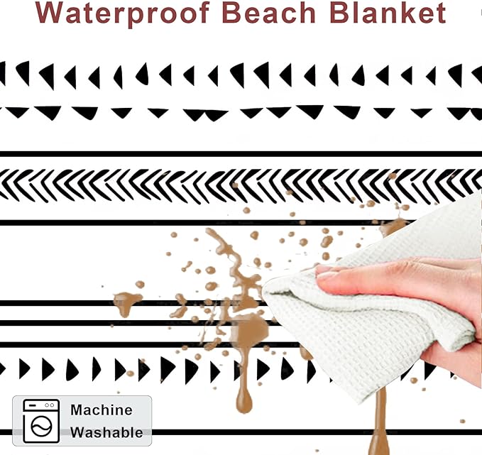 Large Beach Blanket for 1-4 Adults, 78''×86'' Waterproof Sandproof Beach Blankets with 4 Stakes & 4 Corner Pockets, Polyester Lightweight Foldable Outdoor Picnic Mat for Travel, Camping, Hiking