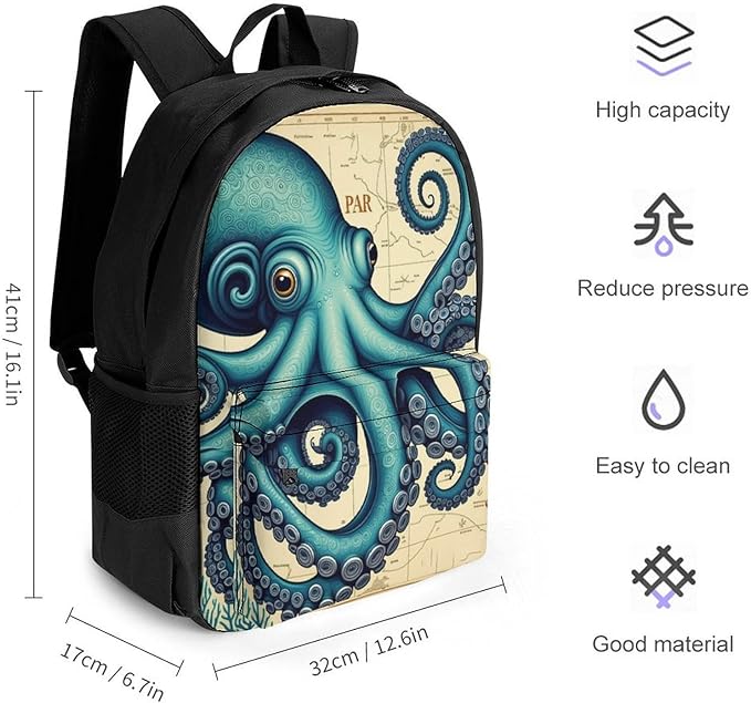 Supdreamc Daypack Backpack Polyester Multipurpose Anti-Theft Retro Octopus Art Shoulder Bag Big Capacity Gym Outdoor Hiking Backpack With Smooth Zippers