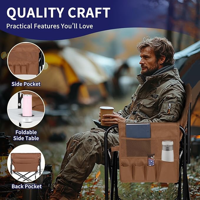 Slsy Heated Camping Chair Heats Back and Seat, Heated Portable Camp Chair with 3 Heat Levels, Heavy Duty Heated Director Chair for Lawn, Outdoor, Picnic, Lounge Patio