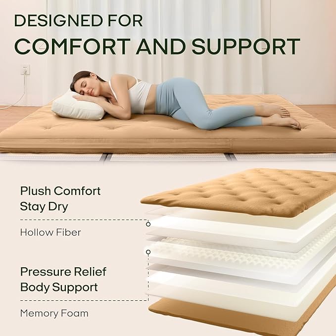 ZonLi Japanese Floor Futon Mattress Twin Size 75"x 39", 100% Cotton Cover 4'' Thicken Tatami Mattress, Foldable Sleeping Pad, Portable Dormitory Tatami Mat, Roll Up Floor Lounger Bed for Adult
