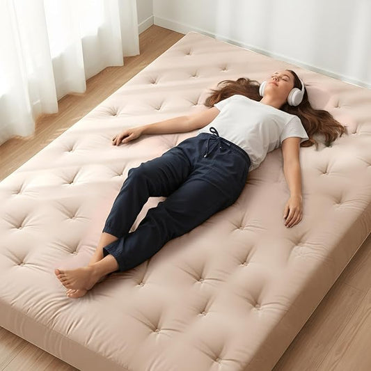 ZonLi Japanese Floor Futon Mattress King Size 76"x 80",100% Cotton Cover 6'' Thicken Tatami Mattress,Foldable Sleeping Pad,Portable Dormitory Tatami Mat,Roll Up Floor Lounger Bed for Adult (Khaki)