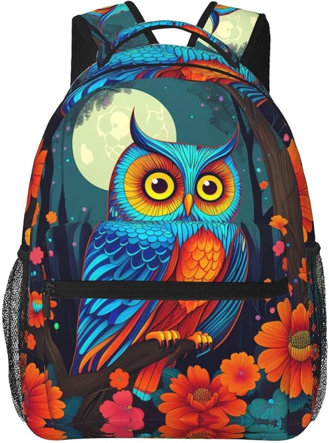 Lightweight Rucksacks for Climbing Outdoors Walking Cycling, Large Capacity Anti-Theft Multipurpose Carry On Bag, Trippy Owl Red Floral Moon Art Camping Outdoor Backpack
