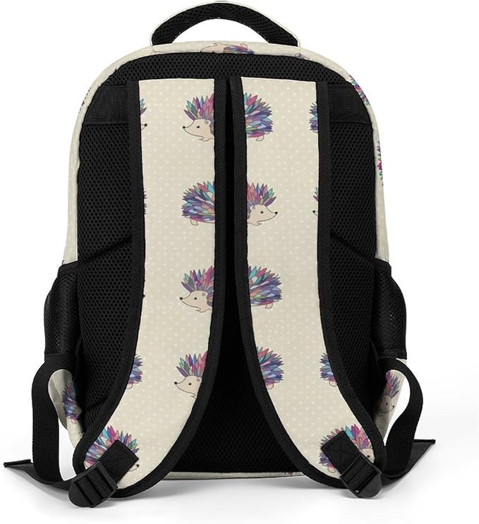Cute College Laptop Backpack Hedgehog Polka Dot, Sturdy Travel Business Bag with Tumbler Holder Gifts for Nurse Teacher Women