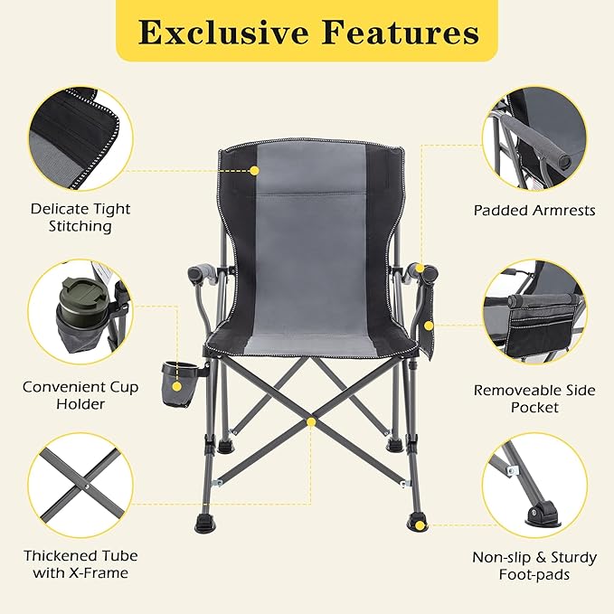 Fishing Chair Camping Chairs Foldable Lawn Beach Portable Campact Chair with Side Pockets and Cup Holder for Adults