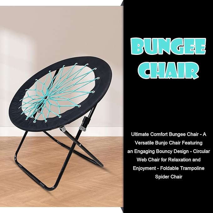 Bungee Chair Portable Foldable, Dish Chair Bunjo Game Chair for Outdoor and Indoor and Camping and BBQ (Black)