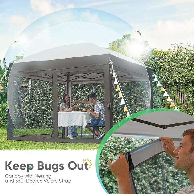 Quictent 8x8 Pop up Canopy Tent with Netting, Auto-Close Magnetic Doors, One Person Instant Setup Screen House Room Tent Screened Waterproof