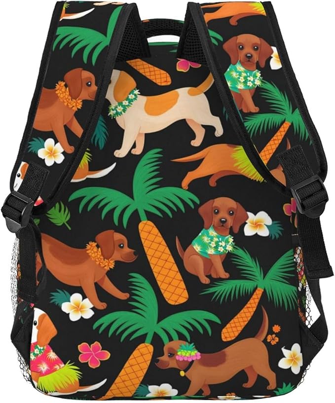 Men Women Lightweight Beach Dog Labrador Palm Tree Pineapple Casual Daypack Big Capacity Bookbag With Padded Straps for Gym Travel Walking Cycling