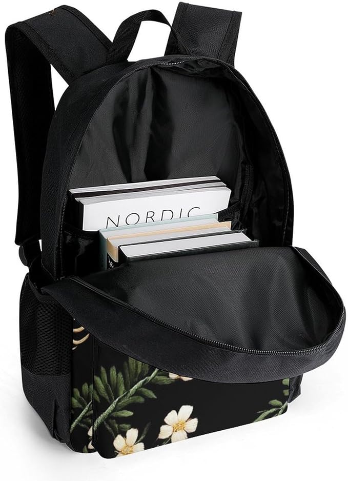 Polyester Daypack Backpack for Climbing Outdoors Running, Big Capacity Multipurpose Anti-Theft Bookbag, Floral Chinese Japanese Dragon Flower Travel Hiking Camping Rucksack