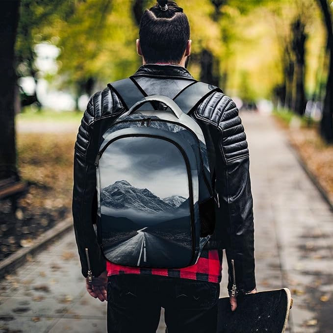 MUSM Dark Road to Mountains Backpack Anti Theft Laptop Backpacks Large Classical Travel Backpack Computer Bag Lightweight Hiking Back Pack Water Resistant Daypack Gift for Men & Women