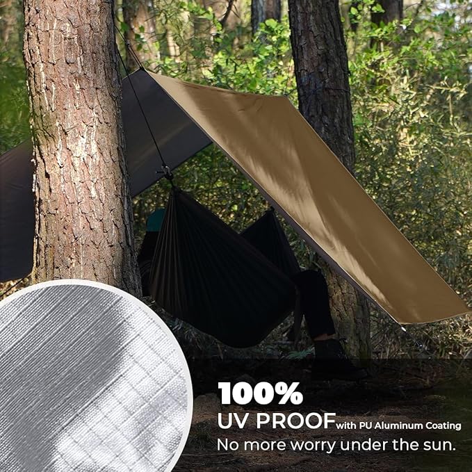 Bearhard Waterproof Camping Tarp, Lightweight Hammock Rain Fly, UV Protection and PU 3000mm Waterproof Backpacking Tarp, Tent Footprint or Shelter Kit for Hiking and Outdoor Adventure